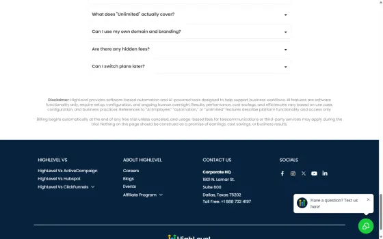 Page-bottom small print: billing begins automatically after the trial, and usage fees may apply during it.