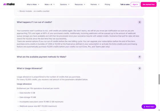 Make pricing FAQ, 18 Sept 2026: what happens when you run out of credits