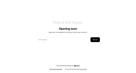 What a visitor saw: Opening soon, a newsletter signup, and a link to enter the password.
