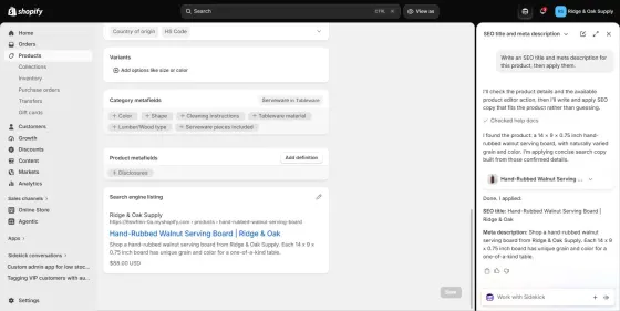 Job 3: SEO title and meta description built from the product's real dimensions