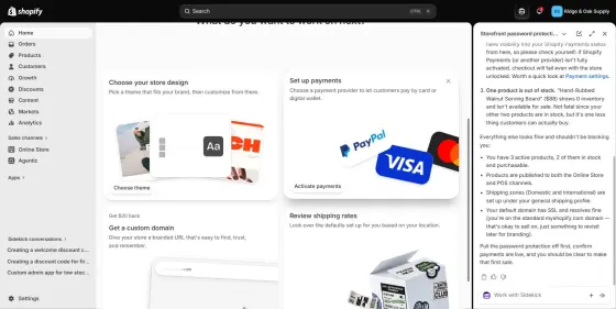 The Home screen says "Activate payments"; Sidekick said it could not see payment status