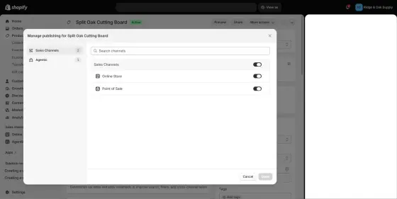 Checking its claim: the product really is published to Online Store and Point of Sale