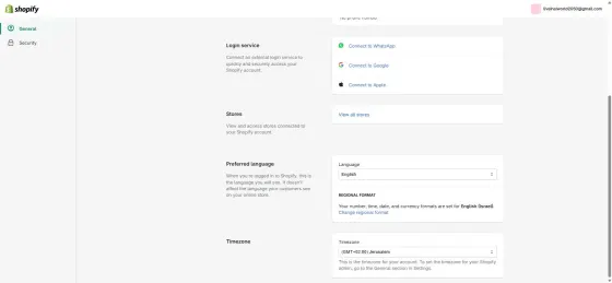 The admin language lives in the Shopify account profile, under Preferred language.